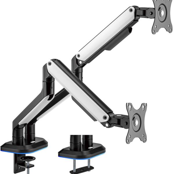 Suporte de Mesa Gaming c/ RGB p/ 2 Monitores 17 - 32 9Kg (Preto/Branco) - AISENS