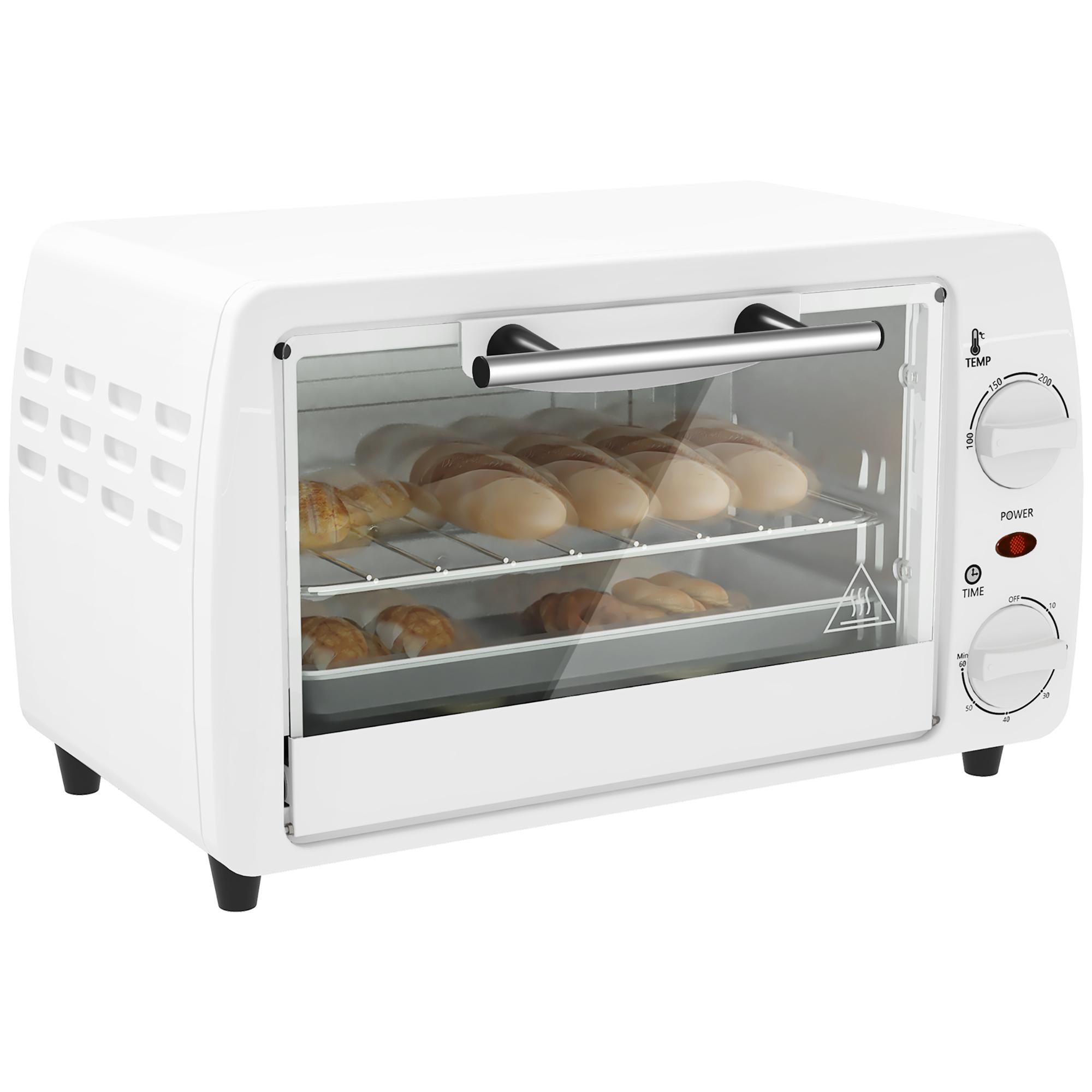 Mini Forno Elétrico 10 Litros 750W com Temperatura até 230 °C Temporizador 60 Minutos Bandeja e Grade 36,5x26x22 cm Branco