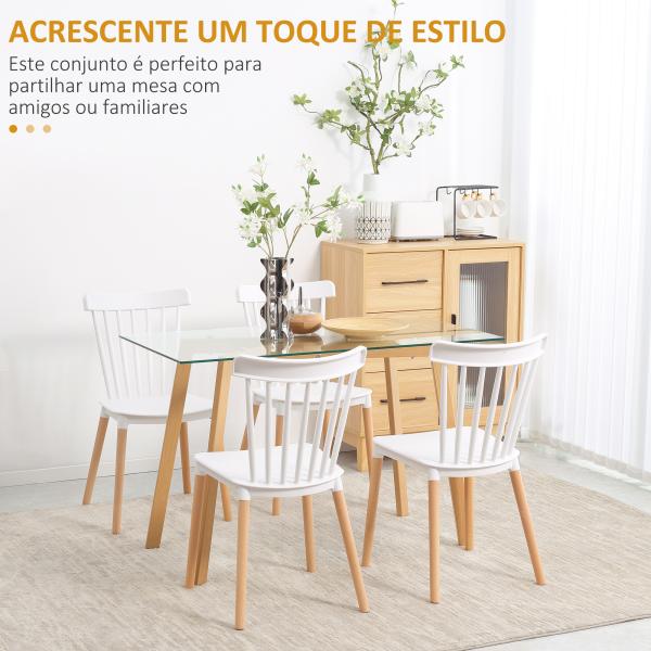 Conjunto de 4 Cadeiras Estilo Nórdico com Encosto Alto e Pés de Madeira de Faia 48x52,5x83cm Branco e Madeira