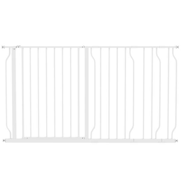 Barreira de Segurança para Cães Extensível para Escadas e Portas 75 - 145cm com 3 Extensões Altura 76cm Branco