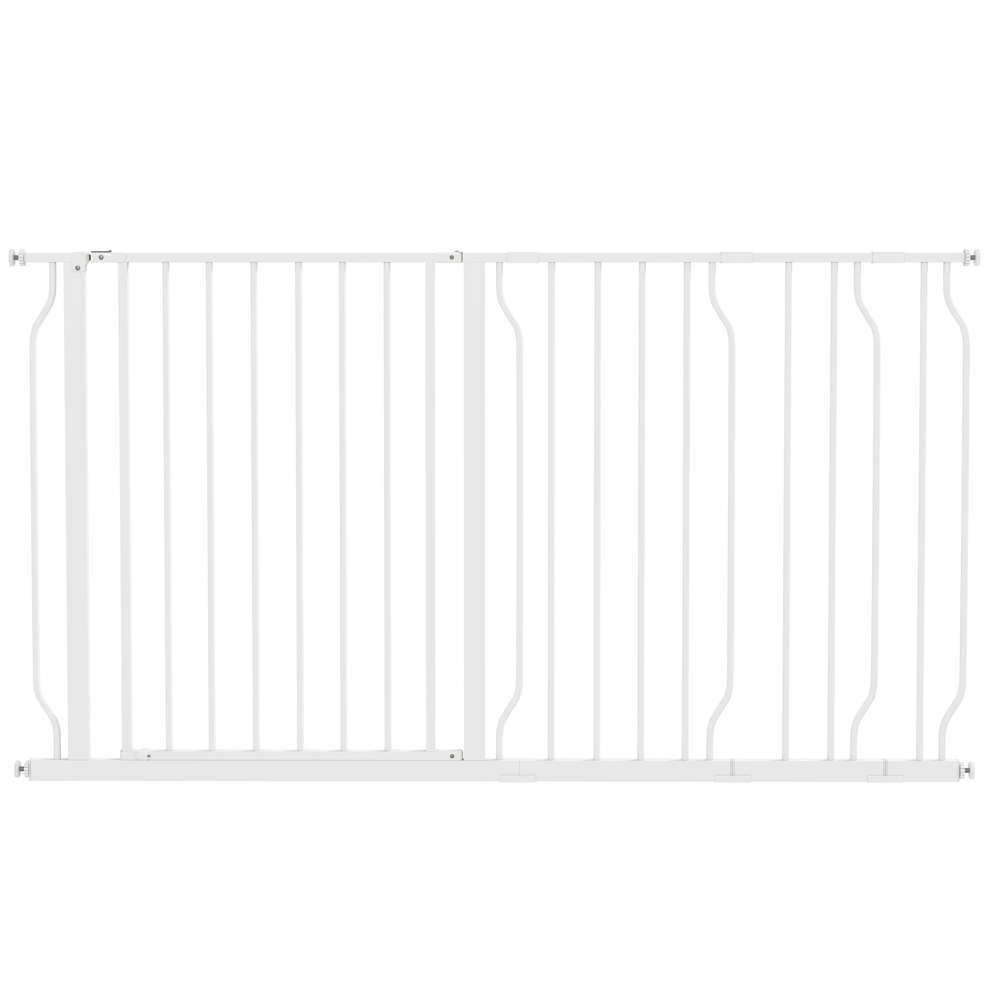 Barreira de Segurança para Cães Extensível para Escadas e Portas 75 - 145cm com 3 Extensões Altura 76cm Branco
