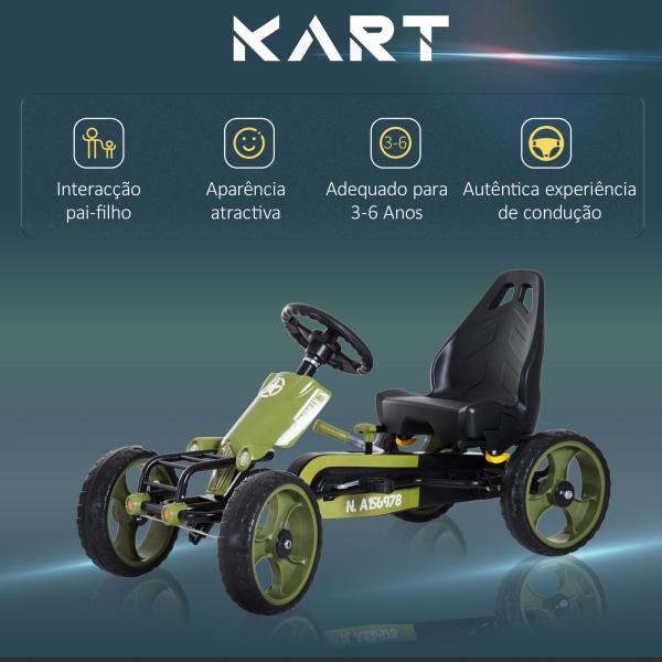 Go - Kart a pedais para crianças acima de 3 anos com freio embreagem assento ajustável máx. 35 kg 105x54x61cm Verde