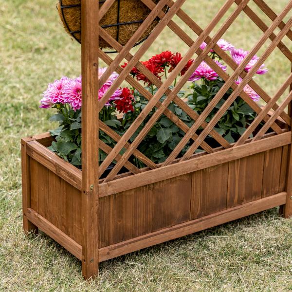 Floreira com Treliça de Madeira Caixa de Plantio com Suporte para Plantas Trepadeiras 60x30x122,5cm Madeira