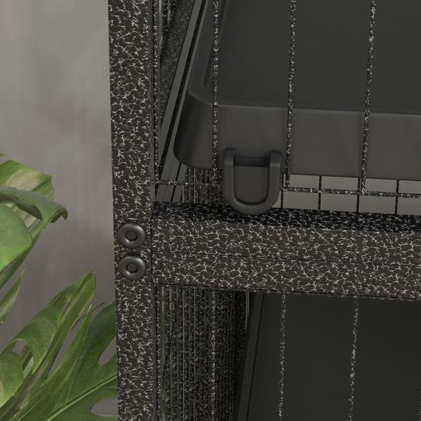 Gaiola para Roedores 80x52x128 cm Casa de 4 Alturas com Rampas Suspensa Rede Bandeja Removível Rodas Cinza Escuro