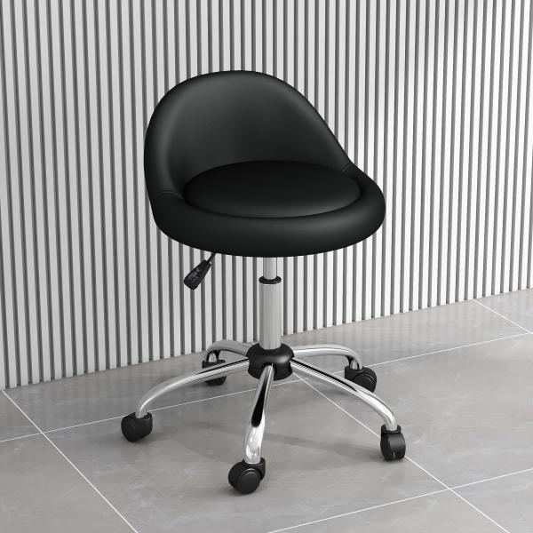 Banco com Rodas Banco Giratório com Altura Ajustável Cosmética Dentista Cabeleireiro Ø50x63 - 83 cm Preto