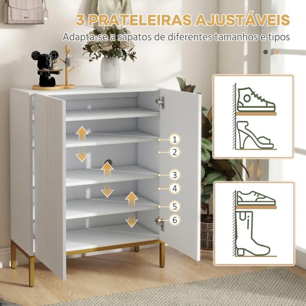 Sapateira de 5 Níveis com Portas e Prateleiras Ajustáveis para 15 - 20 Pares 72x31,5x95 cm Branco