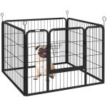 Parque para Cães com 4 Painéis Dobrável 82x82x60 cm com Porta e Fechadura para Exterior e Interior Cinza Escuro