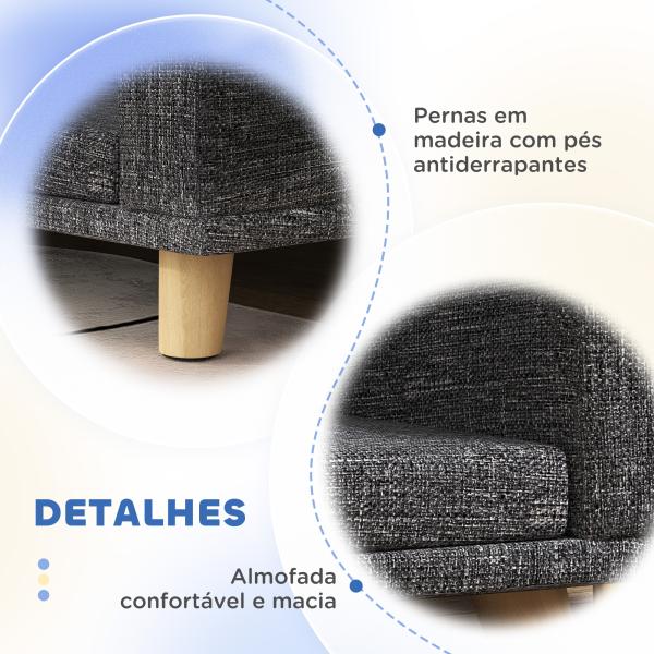 Sofá para Cães Cama Elevada para Cães Estofada com Almofada Lavável e Pés de Madeira de Pinho 98x67x25 cm Cinza Escuro