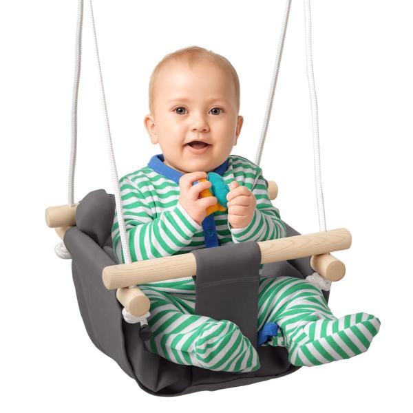 Baloiço para Bebés de 9 - 36 Meses com Cordas Ajustáveis e Assento Acolchoado 40x40x110 - 180 cm Cinza Escuro