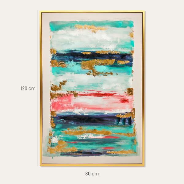 Quadro em Tela Abstrato Pintado à Mão 120x80 cm Quadro para Decoração de Salão Moderno com Moldura de Madeira Multicolor