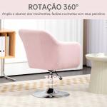 Cadeirão Giratório 360° para Sala de Estar com Altura Ajustável, Encosto Envolvente, Apoios de Braços e Almofada, 60x60x79 - 91 cm, Rosa