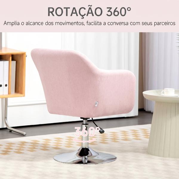 Cadeirão Giratório 360° para Sala de Estar com Altura Ajustável, Encosto Envolvente, Apoios de Braços e Almofada, 60x60x79 - 91 cm, Rosa