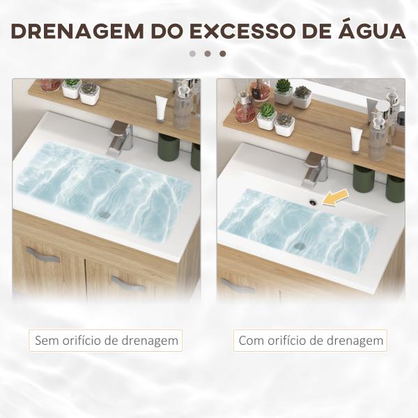 Conjunto de Móveis Casa de Banho 3 Peças com Espelho Móvel com Lavatório Cerâmico e Coluna de Casa de Banho Madeira