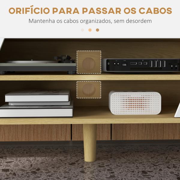 Móvel de TV com 2 Portas e 2 Estantes para Televisores de até 65 Polegadas 150x30x42 cm Madeira e Branco