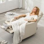 Poltrona Relax Reclinável Manual Revestida em PU com Apoio de Pés Retrátil Poltrona Reclinável até 160º 65x89x100 cm Creme