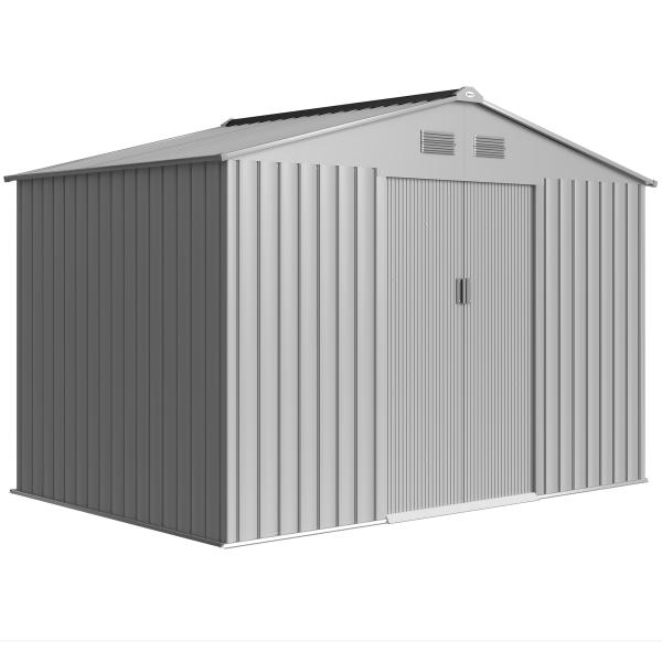 Abrigo de Jardim Exterior 4,9 m² 277x195x192cm Abrigo e Jardim Metálico para Armazenamento de Ferramentas Cinzento