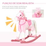 Cavalo Baloiço de Pelúcia para Crianças entre 3 - 6 Anos com Sons de Relincho 74x28x65 cm Rosa