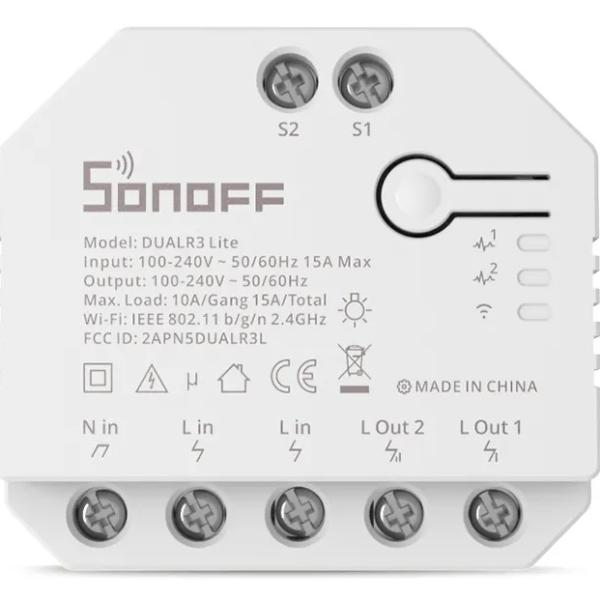 Interruptor Inteligente Wi - Fi de Relé Duplo c/ Controlo de Estores Elétricos - Sonoff DUAL R3 LITE