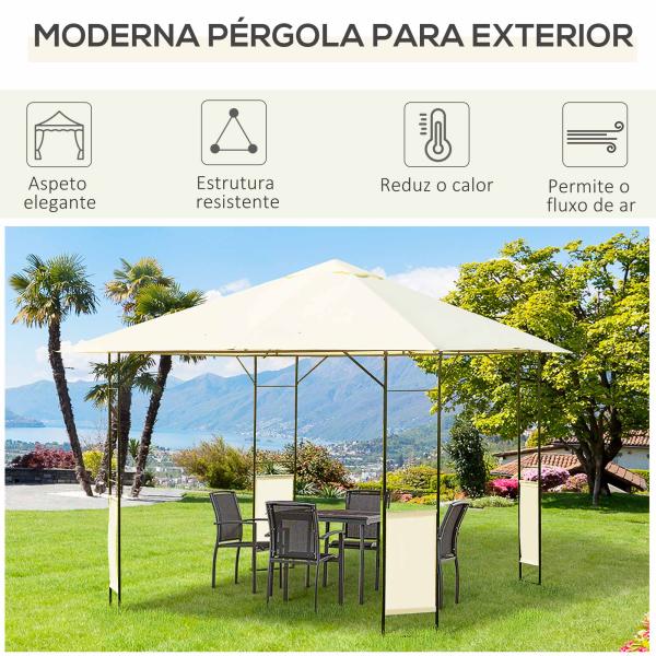 Pérgola de Jardim 3x3x2,6m Pérgola de Exterior com Estrutura de Aço e Toldo com Proteção UV 300x300x260 cm Creme