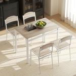Conjunto de Mesa e Cadeiras de Refeição Mesa de Cozinha Retangular com 4 Cadeiras Estilo Moderno Carvalho e Branco