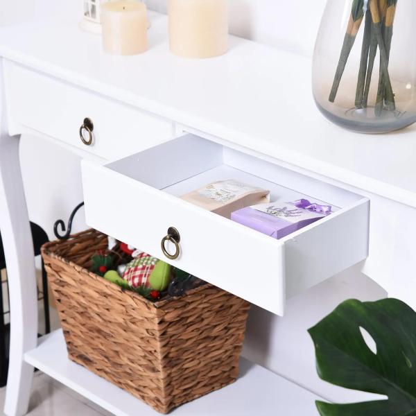 Mesa Tipo Consola para Sala de Estar Consola para Entrada com 2 Gavetas e Prateleira Inferior 100x33x75cm Branco