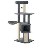 Arranhador para Gatos 127 cm com Caverna Rede Cama Plataformas Rampa de Sisal Bola Pendurada Cinza