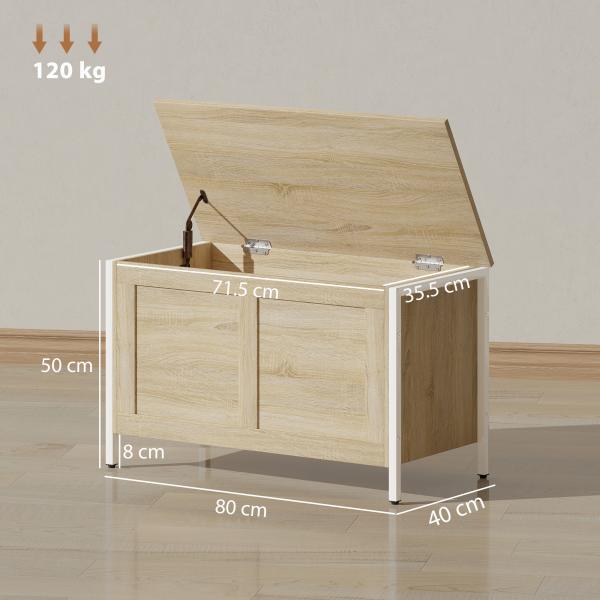 Baú de Armazenamento 95L Baú de Arrumação com Tampa Banco de Armazenamento com Dobradiça de Segurança 80x40x50 cm Madeira