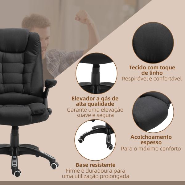 Cadeira para Secretaria c/ 6 Pontos de Massagem Reclinável até 130° com Aquecimento Preto