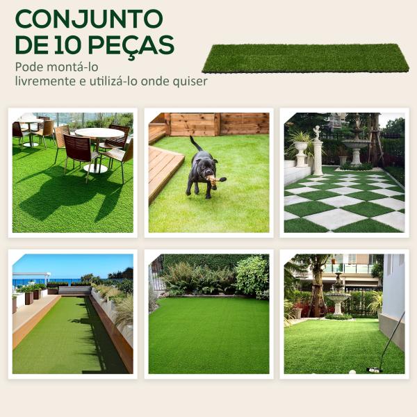 Relva Artificial 30x30cm 10 Peças com Altura de 25mm Alta Densidade 11000 para Exterior Pátio Terraço Verde