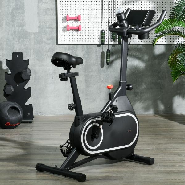Bicicleta Estática com Ecrã LCD Assento e Guiador Ajustáveis Volante 4 kg e Porta Garrafa 93x48,5x102 - 112 cm Preto