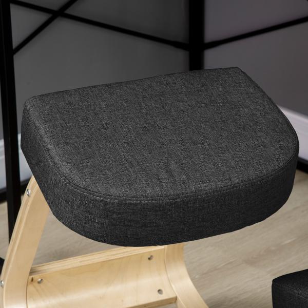 Cadeira Ergonómica para Joelhos com Almofadas e Estrutura em Madeira, Preto