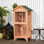 Gaiola para Pássaros de Madeira com 3 Portas 4 Poleiros Bandeja Amovível e Teto Asfáltico 80,5x57x153 cm Natural