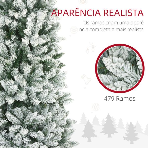 Árvore de Natal Artificial Coberta de Neve 180 cm com 479 Ramos e Suporte de Metal Árvore Natalícia para Sala Interior Verde