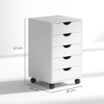 Bloco de Gavetas com 5 Gavetas e Rodas para Escritório 40x40x67 cm Branco