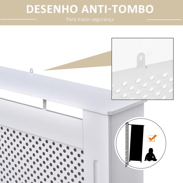 Cobertura para Radiador em MDF com Ripas e Prateleira Superior 151,5x19x82 cm Branco
