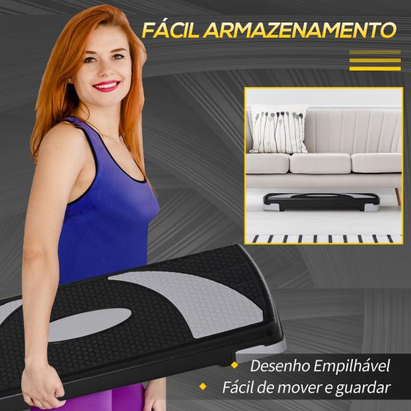 Step para Exercício Aeróbico Plataforma Step com Altura Ajustável em 3 Níveis com Carga Máxima 150kg para Exercício em Academia Casa 80x31x10 - 20cm Preto e Branco