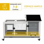 Coelheira de Madeira com Rodas para 1 - 2 Coelhos com Teto Abatível Bandeja Amovível 108x58x73,5 cm Cinza e Branco