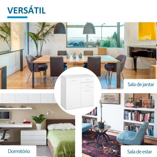 Armário Aparador Multiuso com Portas e Gavetas Amplo Espaço de Armazenamento para Sala de Estar 71x35x76cm Branco