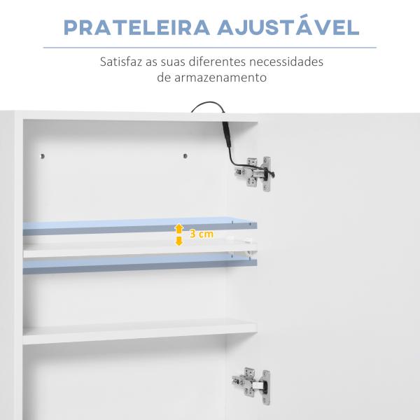 Armário Casa de Banho com Espelho e Luz LED 2 Prateleiras de Armazenamento e Interruptor Tátil 50x15x60cm Branco