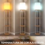 Candeeiro de Pé com Prateleiras 3 Temperaturas de Cor Controlo Remoto e Casquilho E27 Ø29x158 cm Madeira