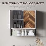 Armário de Parede para Casa de Banho com 2 Portas Prateleiras Ajustáveis e Prateleira Aberta 59x20x60 cm Branco e Madeira