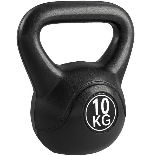 Peso Russo de 10 kg Kettlebell Preenchido de Areia com Punho Largo e Antiderrapante para Trenos em Casa e Ginásio 25x19x28 cm Preto