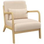 Poltrona Sala de Estar Nórdica Acolchoada com Apoio para os Braços e Estrutura de Madeira de Borracha 61x78x76 cm Bege