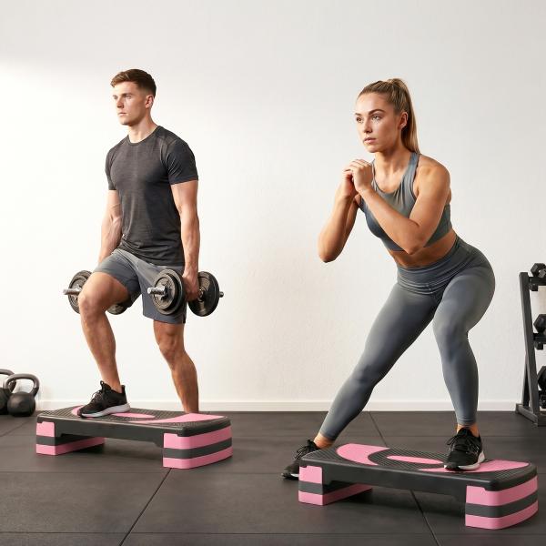 Step para Exercício Aeróbico Plataforma Step com Altura Ajustável em 3 Níveis 80x31x10 - 20 cm Rosa e Preto