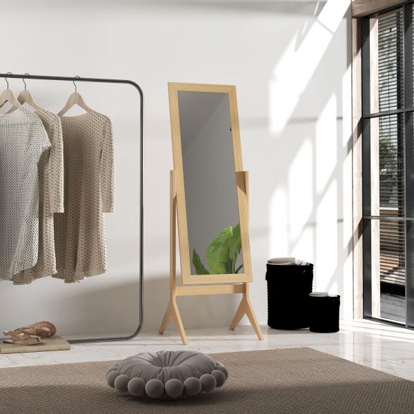Espelho de Pé para Maquilhagem Reclinável com Estrutura de Madeira para Dormitório Vestidor 47x46x148 cm Carvalho