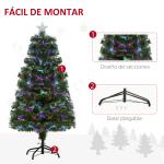 Árvore de Natal 120cm com 130 Luzes LED de Múltiplas Cores e Estrela Decorativa Ø66x120 cm Verde