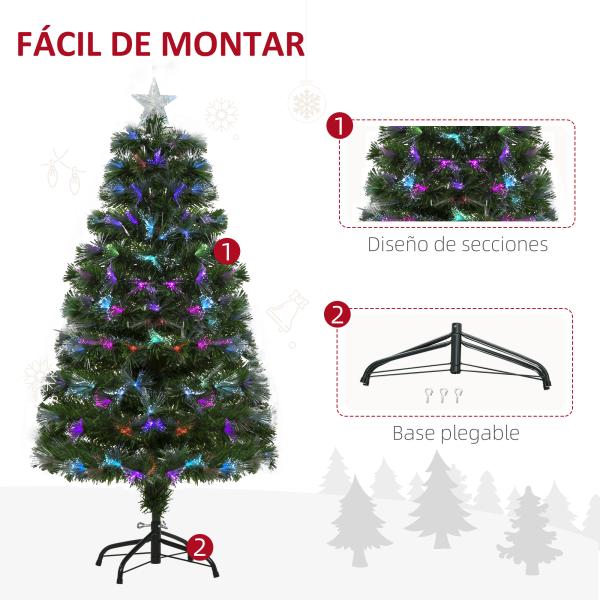 Árvore de Natal 120cm com 130 Luzes LED de Múltiplas Cores e Estrela Decorativa Ø66x120 cm Verde