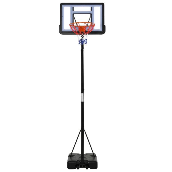 Tabela de Basquetebol Portátil Ajustável em Altura com Base Recarregável para Crianças e Adultos 86x165x302 - 352 cm Preto
