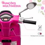 Moto Elétrica para Crianças com Licença Vespa 6V com USB MP3 Luz LED Rádio FM Velocidade 3 km/h 107x47x73 cm Rosa