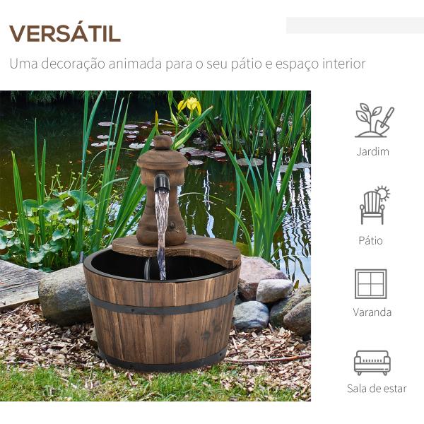 Fonte de Água de Madeira Fonte de Jardim em Cascata com Bomba Elétrica e Saída de Água Ajustável para Decoração 27x27x37 cm Madeira